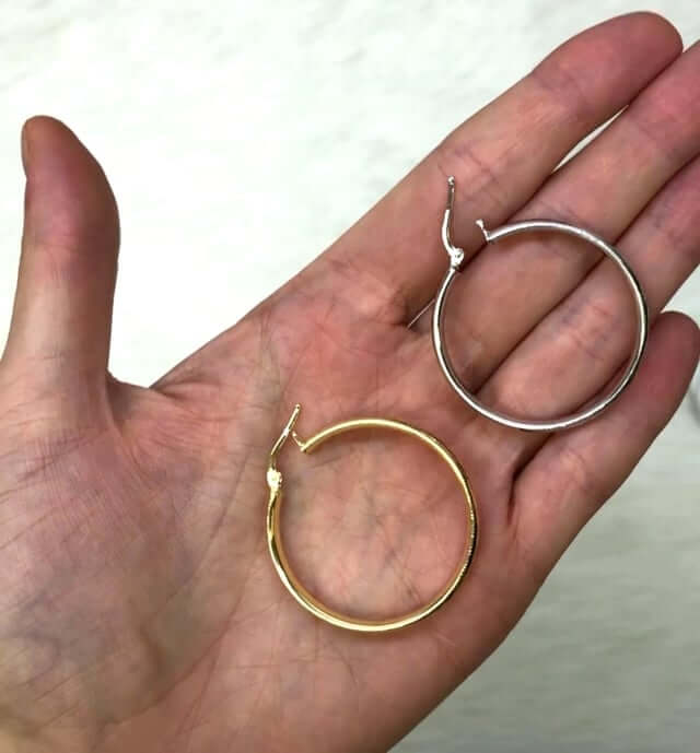 Yellow White Gold Over Sterling Silver Textured Half Tube Round Hoop Earrings