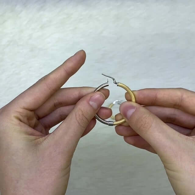 Yellow White Gold Over Silver 3mm Half Mesh Half Shiny Hoop Earrings