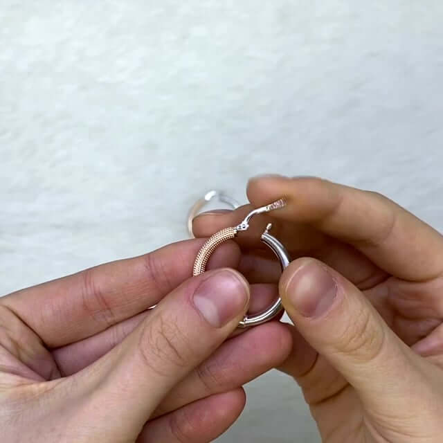 Rose White Gold Over 925 Sterling Silver 3mm Half Mesh Half Shiny Hoop Earrings