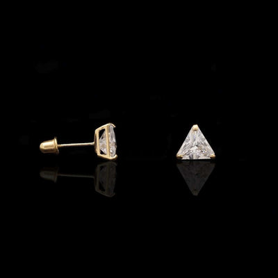 1ct CZ Trillion Triangle 14K Yellow Gold Screw Back Stud Earrings