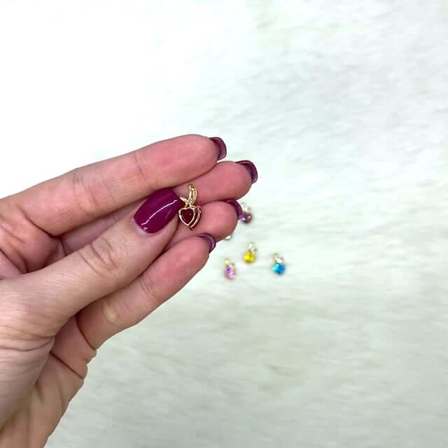 14K White Gold CZ And Heart Shape Birthstone Pendant w/ 18" Chain