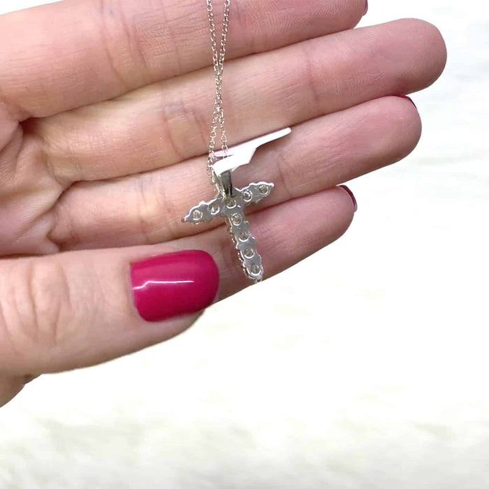 1Ct Natural Diamond Religious Cross Pendant 14K White Gold