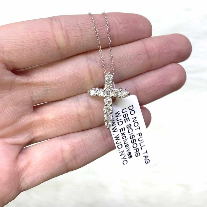 1Ct Natural Diamond Religious Cross Pendant 14K White Gold