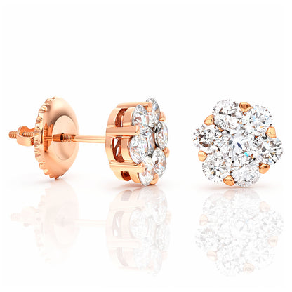 1Ct Natural Diamond Flower Cluster Stud 14K Yellow White Rose Gold Earrings 7mm