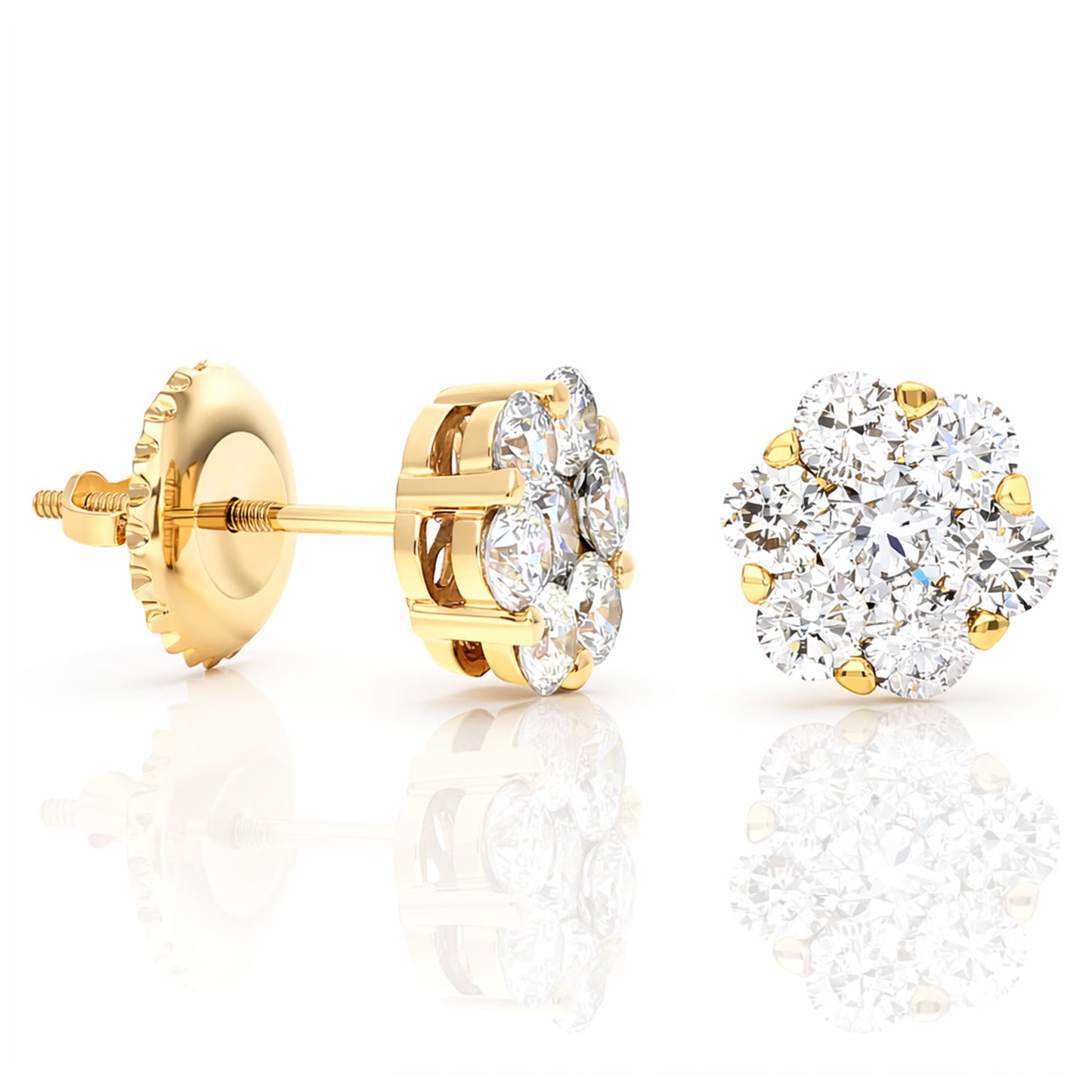 1Ct Natural Diamond Flower Cluster Stud 14K Yellow White Rose Gold Earrings 7mm