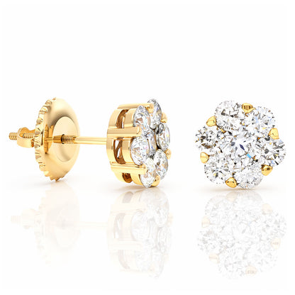 1Ct Natural Diamond Flower Cluster Stud 14K Yellow White Rose Gold Earrings 7mm
