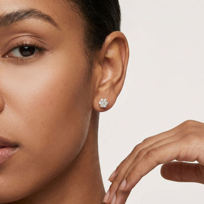 1Ct Natural Diamond Flower Cluster Stud 14K Yellow White Rose Gold Earrings 7mm