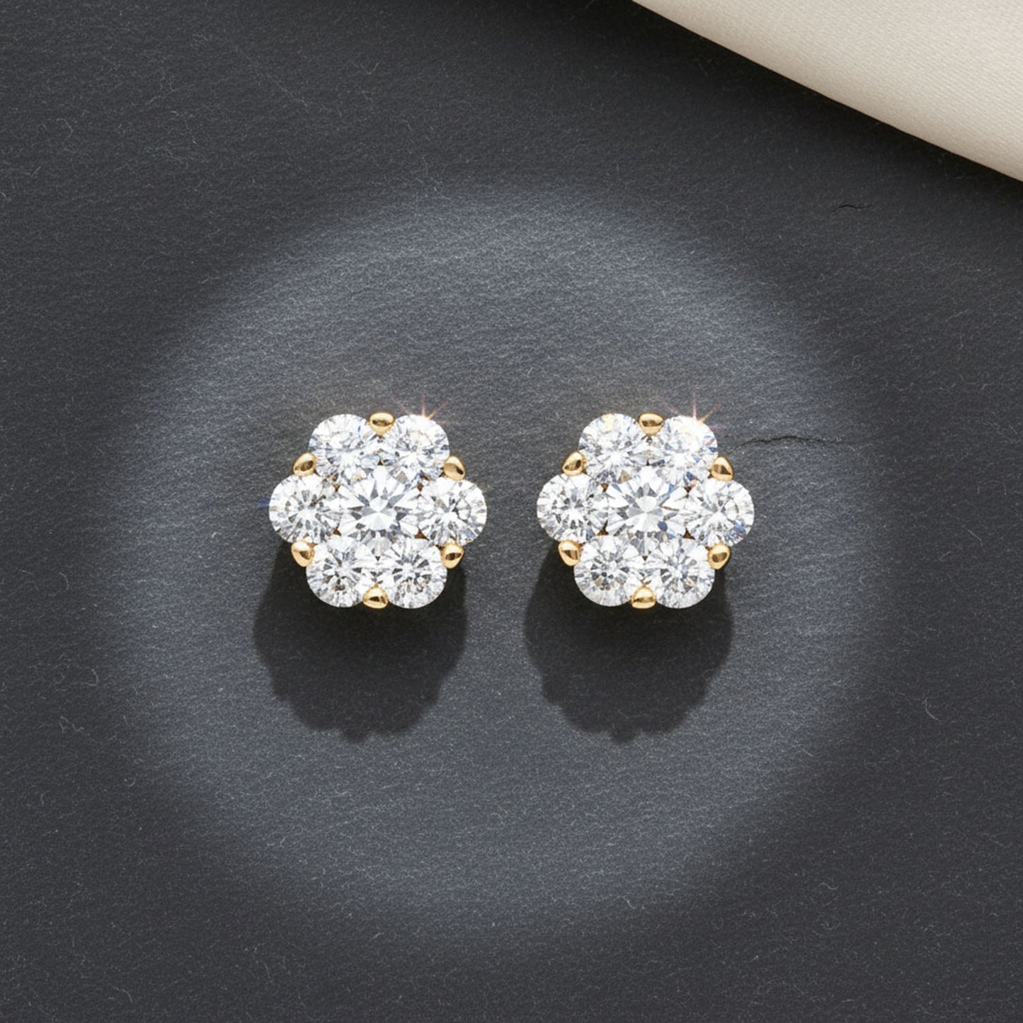 1Ct Natural Diamond Flower Cluster Stud 14K Yellow White Rose Gold Earrings 7mm