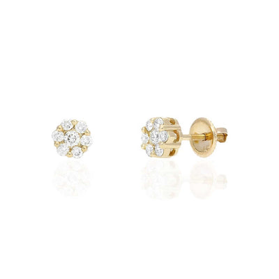 14K Yellow Gold 0.66Ct Natural Diamond Flower Shaped Halo Cluster Stud Earrings