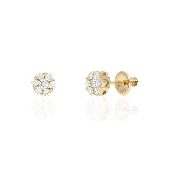 14K Yellow Gold 0.66Ct Natural Diamond Flower Shaped Halo Cluster Stud Earrings