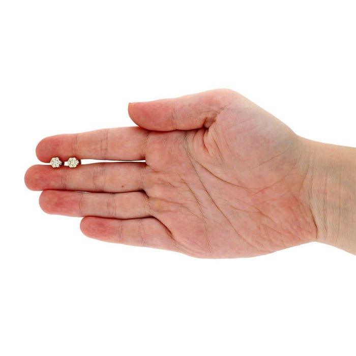 14K Yellow Gold 0.66Ct Natural Diamond Flower Shaped Halo Cluster Stud Earrings