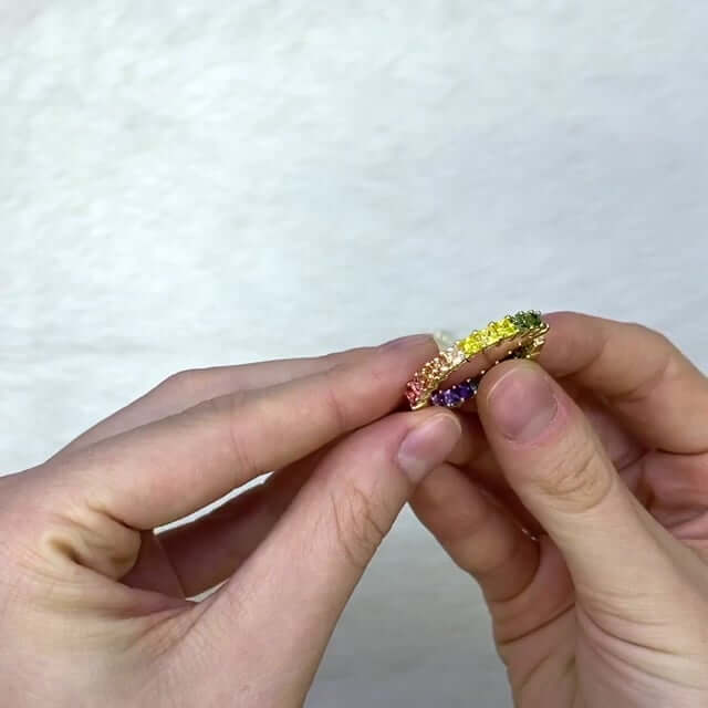 Yellow Gold Over 925 Silver Princess-Cut Rainbow Colorful Hoop Earrings 28mm