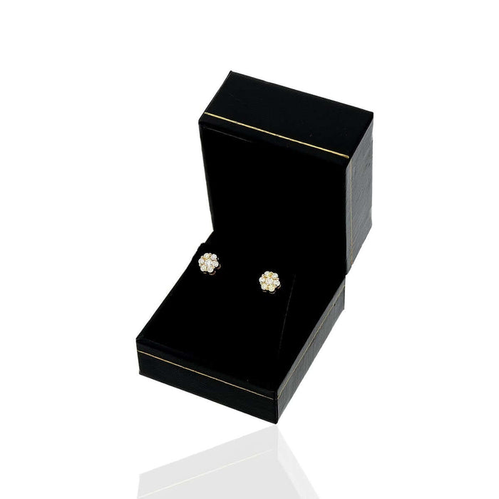 14K Yellow Gold 0.66Ct Natural Diamond Flower Shaped Halo Cluster Stud Earrings