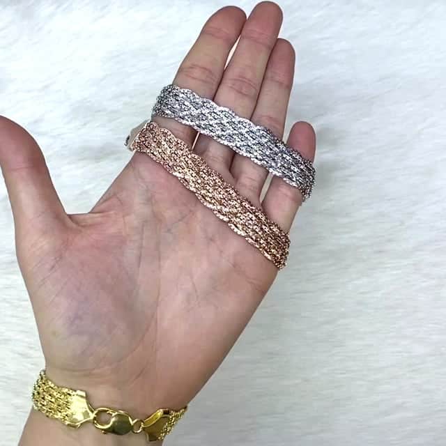 Yellow White Rose Gold Over Sterling Silver Braided Twisted Fancy Bracelet (Solid Links) 7.5"