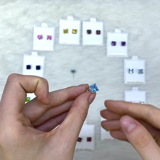 4Ct. T.W Princess Cut Birthstone 14K White Gold Screw Back Stud Earrings