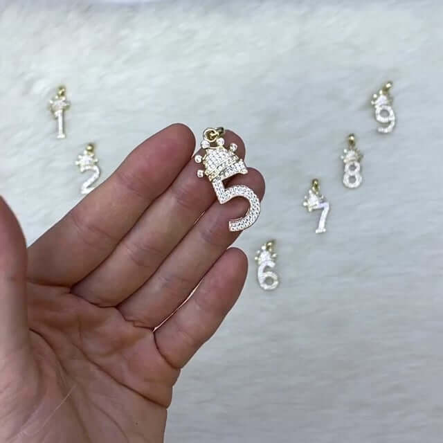 14K Yellow Gold CZ Crown Number 1 2 3 4 5 6 7 8 9 Pendant