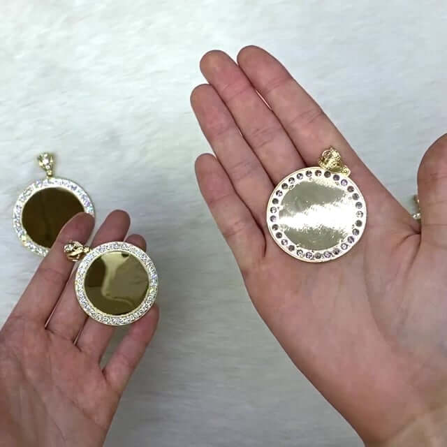10K Yellow Gold CZ Picture Frame Medallion Pendant 24mm-50mm