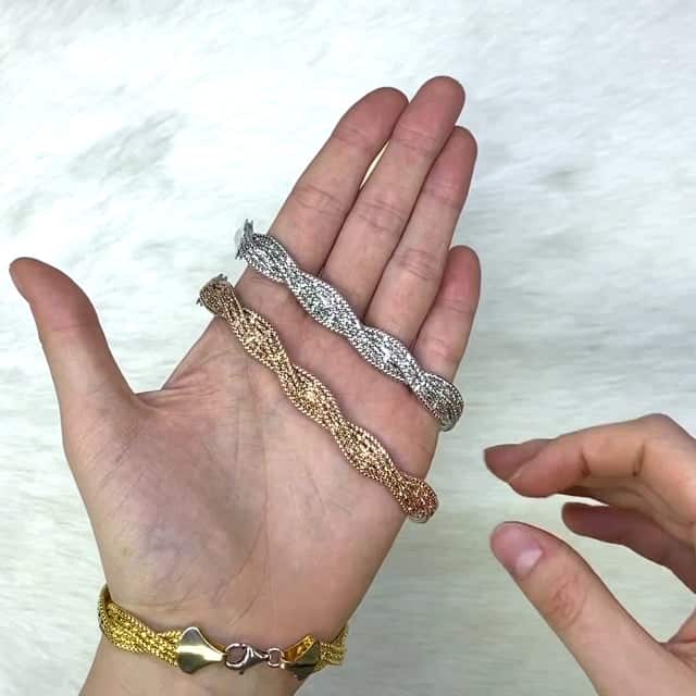 Yellow White Rose Gold Over Sterling Silver Fancy Braided Box Bracelet (Hollow) 7.5"