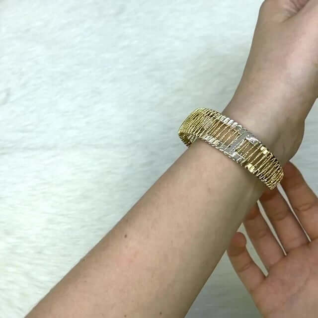 Gold Over Silver Yellow Wire Wrapped Cuff Bangle Bracelet