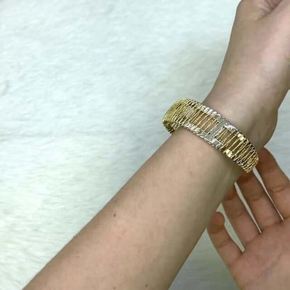 Gold Over Silver Yellow Wire Wrapped Cuff Bangle Bracelet