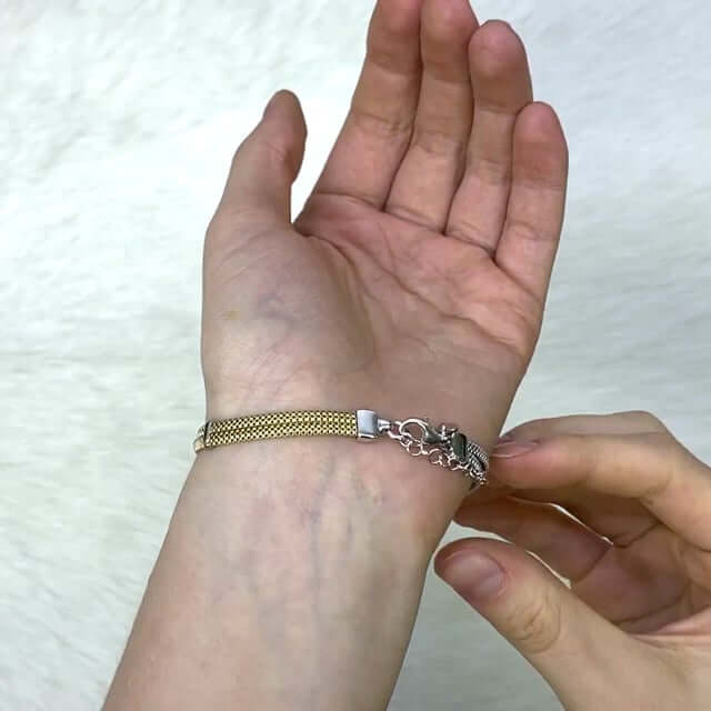 Yellow White Gold Over Sterling Silver Mesh Hercules Knot Adjustable Bracelet (Solid Links) 7"-8" Adjustable