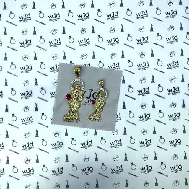 10K Yellow Gold White Zirconia And Red Ruby Saint Lazare Pendant