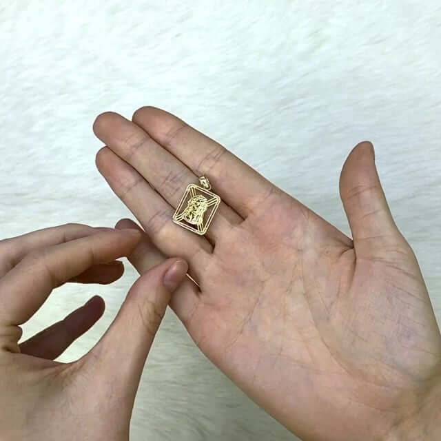 10K Yellow Gold Religious Jesus Head Frame Pendant