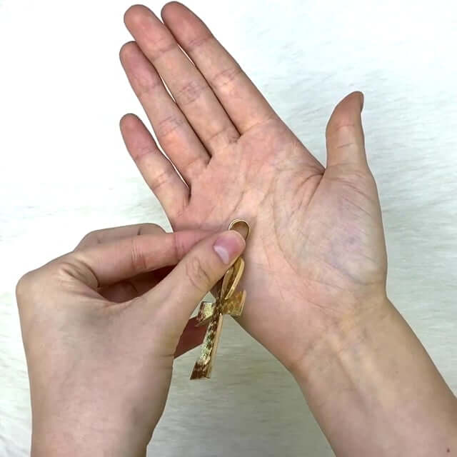 10K Two-Tone Yellow White Gold Diamond-Cut Egyptian Ankh Cross Pendant