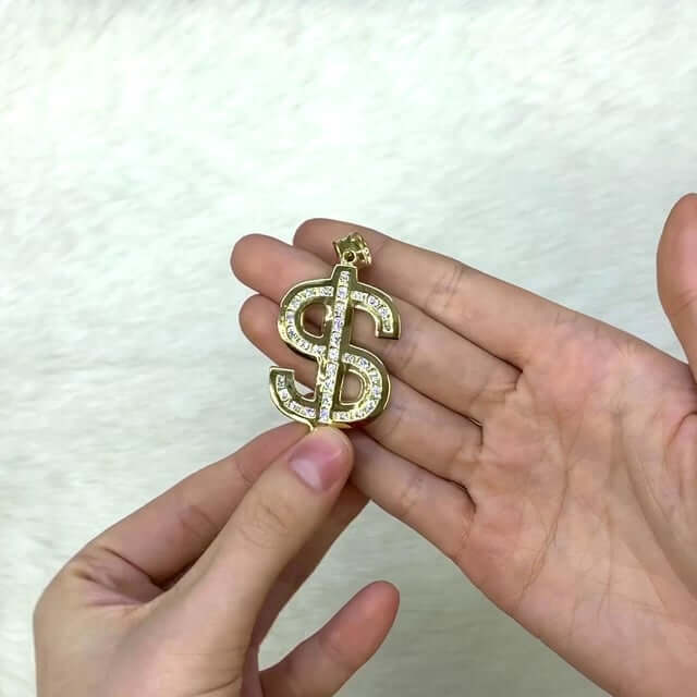 10K Yellow Gold CZ Dollar Sign Pendant