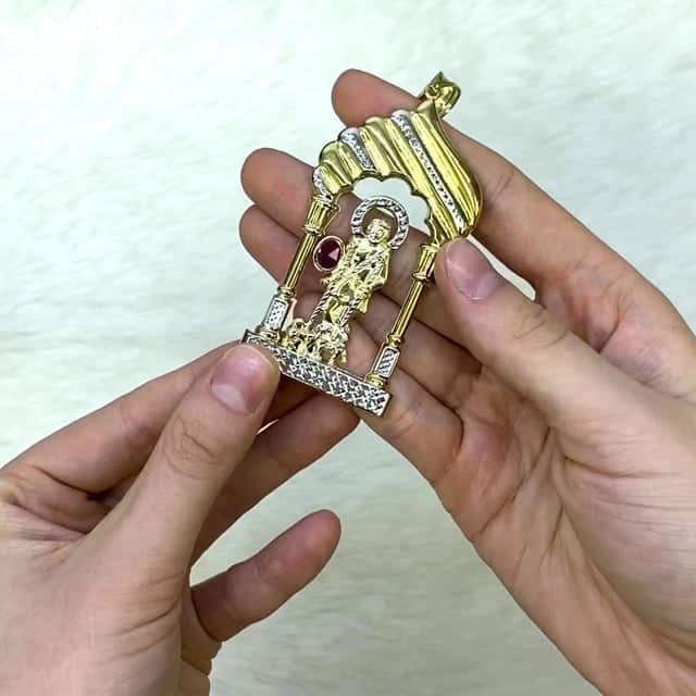 10K Yellow Gold Two Tone Diamond-Cut Red Ruby Saint Lazarus Pendant 3.3"