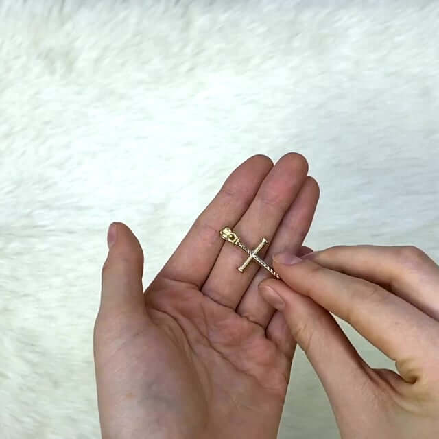 10K Yellow White Gold Two-Tone Diamond-Cut Cross Pendant 1.28"