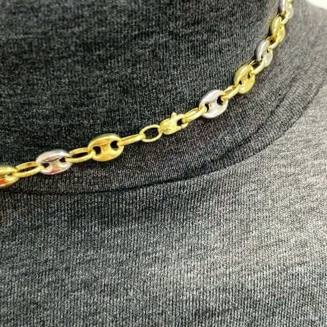 10K Yellow White Gold Two-Tone 7.5mm Puffed Anchor Mariner Chain (Hollow) 20"-28"