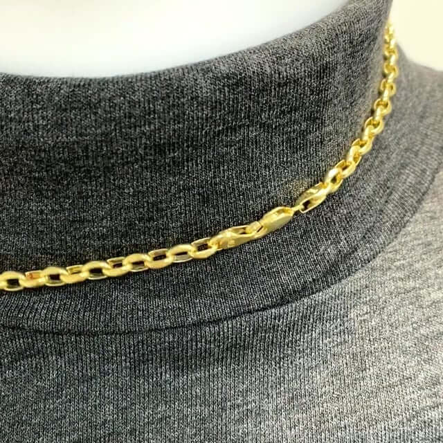 10K Yellow Gold 5mm Diamond-Cut Oval Rolo Chain (Solid Links) 20" 22" 24"