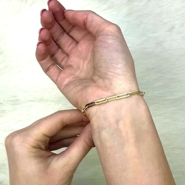 14K Yellow Gold 4mm Paperclip Elongated Bracelet (Hollow) 7" 8"