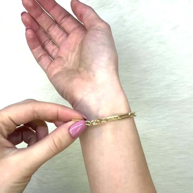 14K Yellow Gold 5mm Paperclip Elongated Bracelet (Hollow) 7" 8"