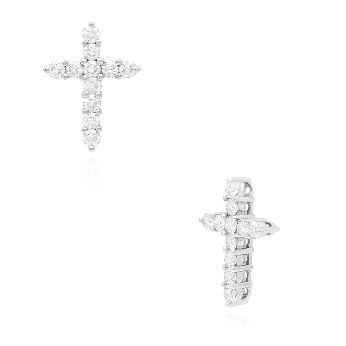 1.5Ct Natural Diamond 14K White Gold Cross Religious Pendant