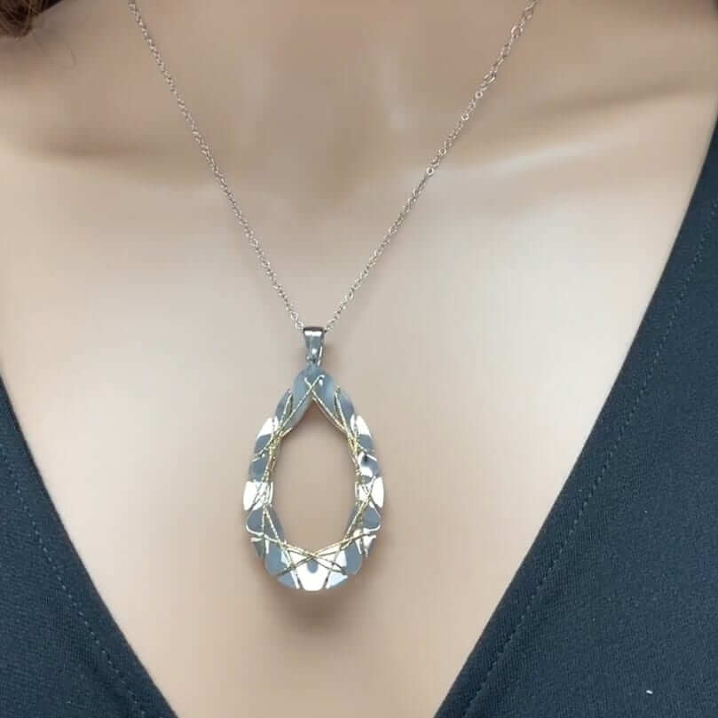 Yellow Rose Gold Over Sterling Silver Wire Wrapped Teardrop Pendant with 16"-18" Adjustable Necklace