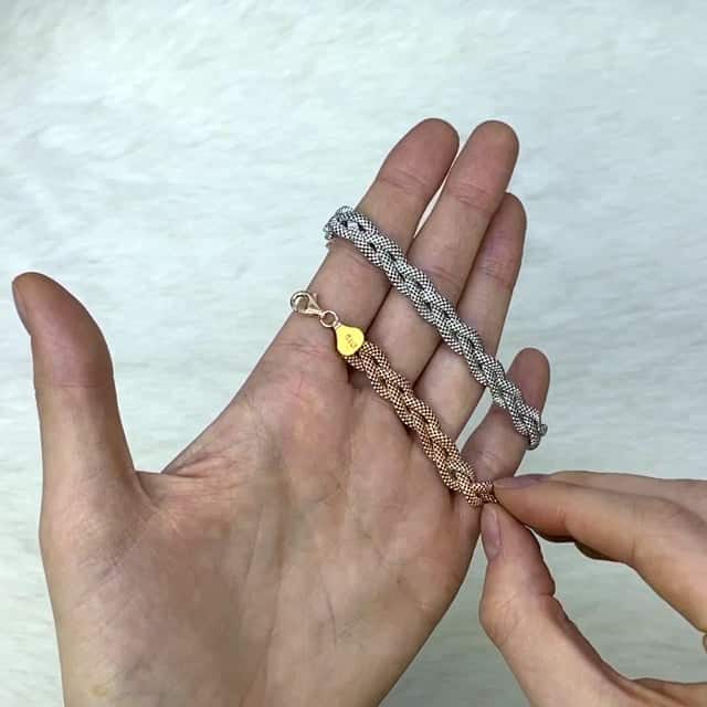 Yellow White Rose Gold Over Sterling Silver 7.5mm Braided Mesh Bracelet (Solid Links) 7.25"