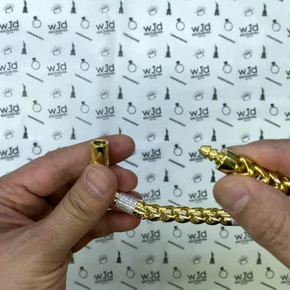 14K Yellow Gold 10mm Round Franco CZ Bullet Bracelet 8.5"