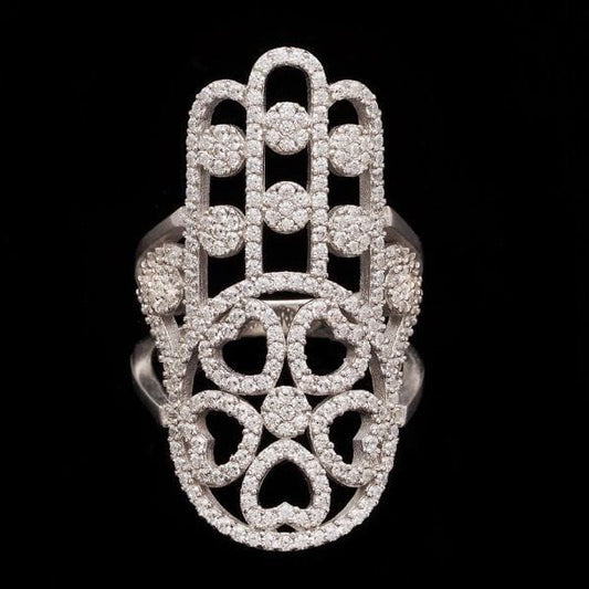 3Ct CZ Hamsa Motif Ladies Ring Sterling Silver Size 6, 7, 8