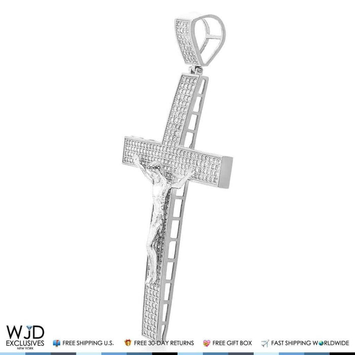 3Ct CZ Jesus Cross Religious Pendant 14k White Gold
