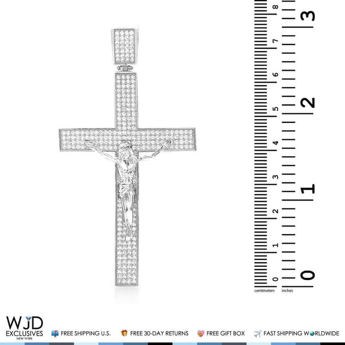 3Ct CZ Jesus Cross Religious Pendant 14k White Gold
