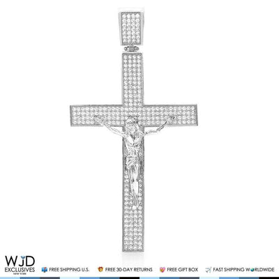 3Ct CZ Jesus Cross Religious Pendant 14k White Gold