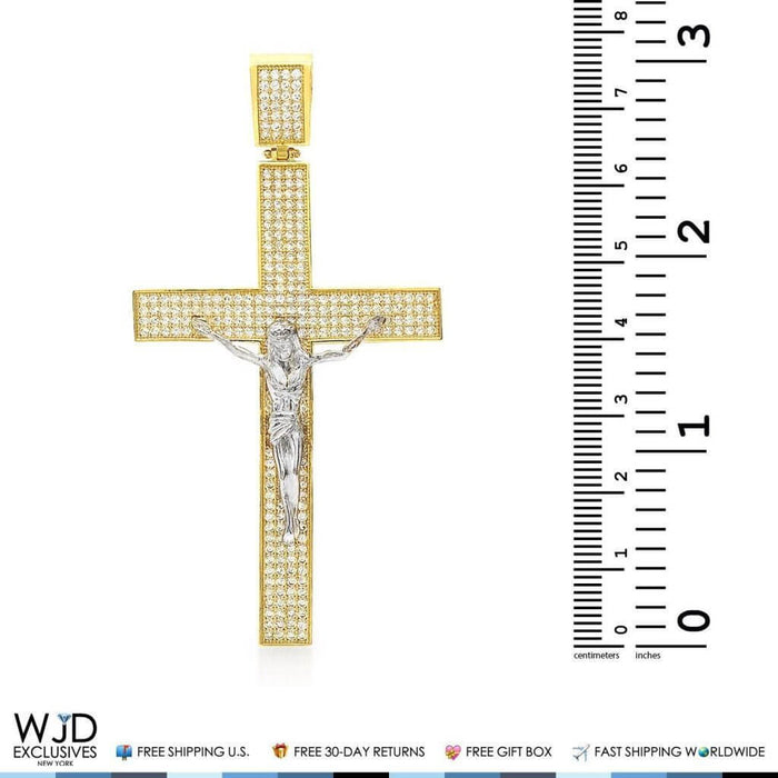 3Ct CZ 14k Yellow Gold Jesus Crucifix Cross Religious Pendant
