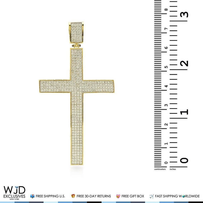 3Ct CZ Religious Cross Pendant 14K Yellow Gold