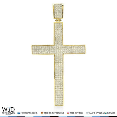3Ct Created Diamond Religious Cross Charm Pendant 14k Solid Yellow Gold