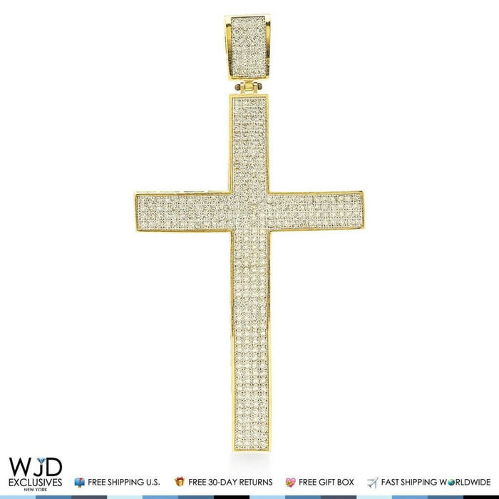 3Ct Created Diamond Religious Cross Charm Pendant 14k Solid Yellow Gold