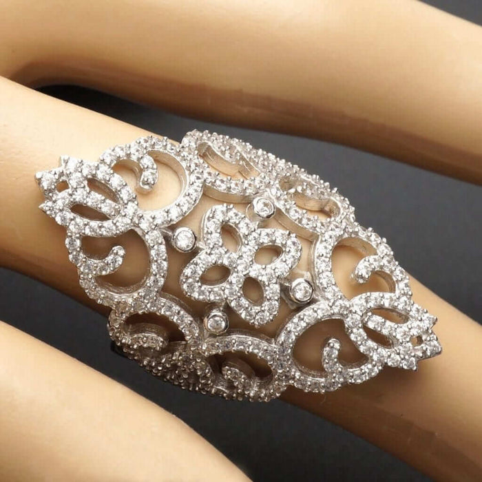 3Ct CZ Royal Floral Ornate Ring 925 Sterling Silver Size 6, 7, 8