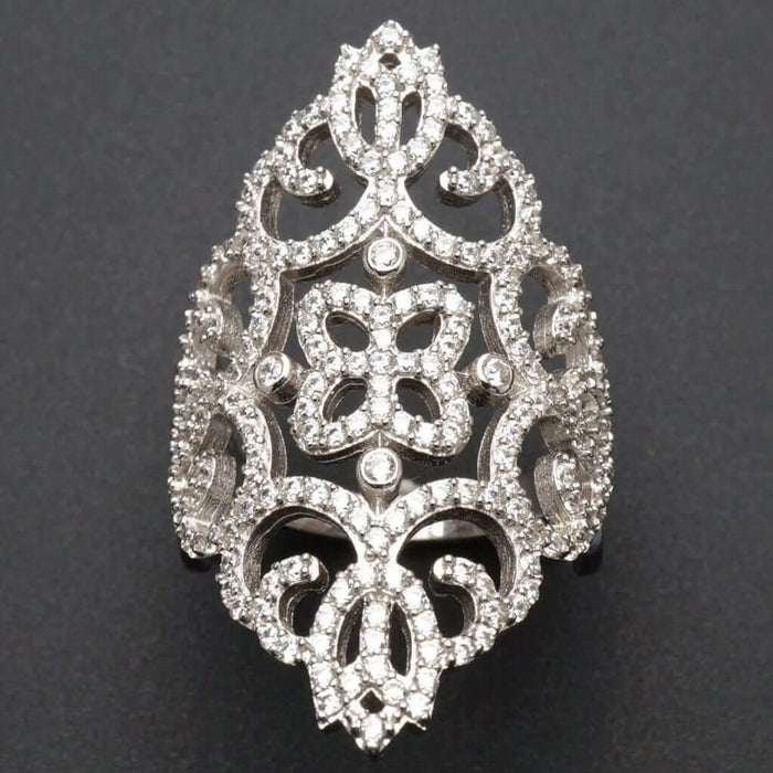 3Ct CZ Royal Floral Ornate Ring 925 Sterling Silver Size 6, 7, 8
