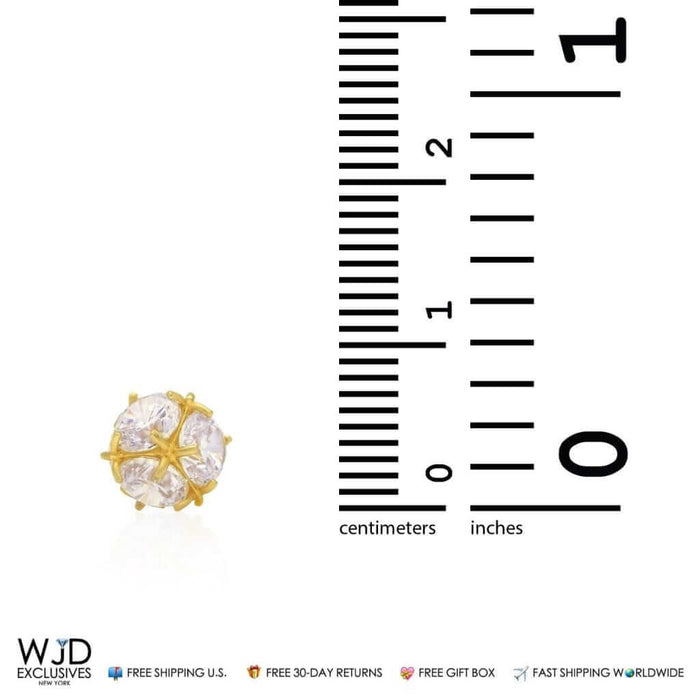 14K Yellow Gold 3Ct Round CZ 7mm Ball Screw Back Stud Earrings
